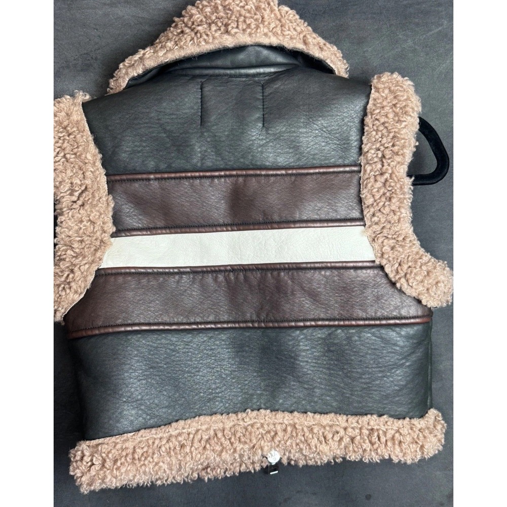 Urban Outfitters Faux Leather Shearling Vest XS Brown Black White Moto Aviator - Picture 5 of 6